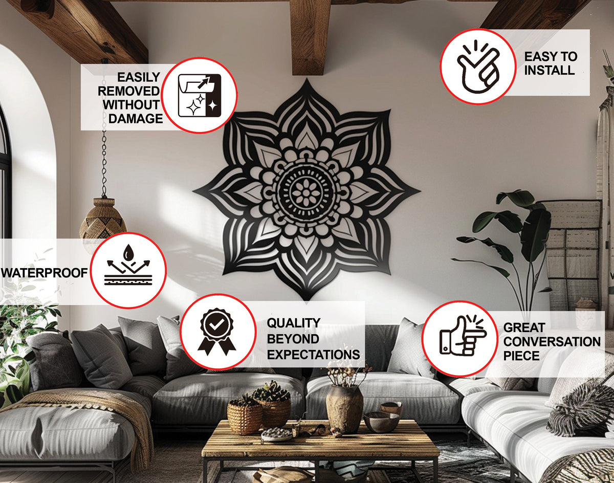 Boho Mandala Wall Decal - Zen Hippie Indian Wall Art Sticler.