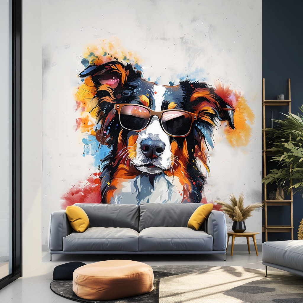 Alternate product view of Bright Australian Shepherd Wearing Shades Wall Decal.