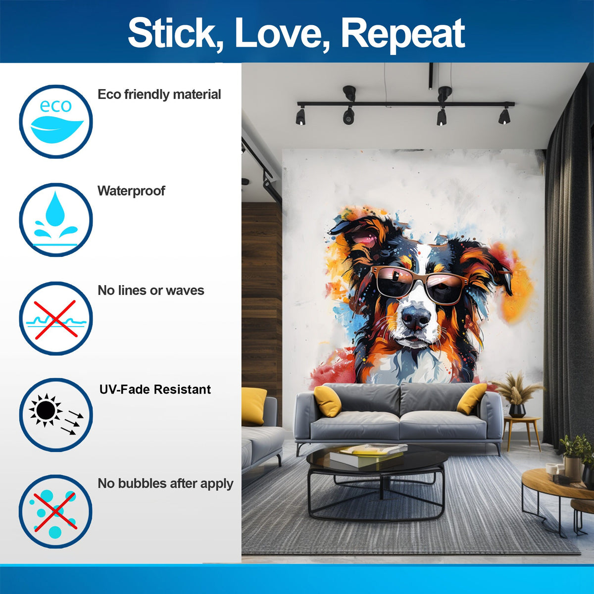 Alternate gallery view of Bright Australian Shepherd Wearing Shades Wall Decal.