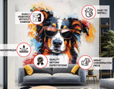 Bright Australian Shepherd Wearing Shades Wall Decal - Cheerful Watercolor Dog in Glasses Sticker.