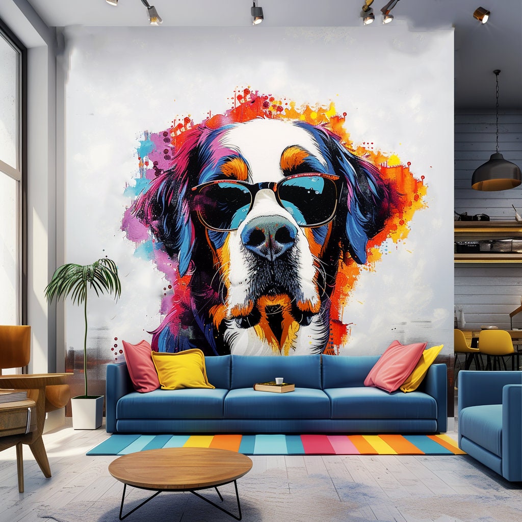 Alternate gallery view of Colorful St. Bernard with Glasses Wall Decal.