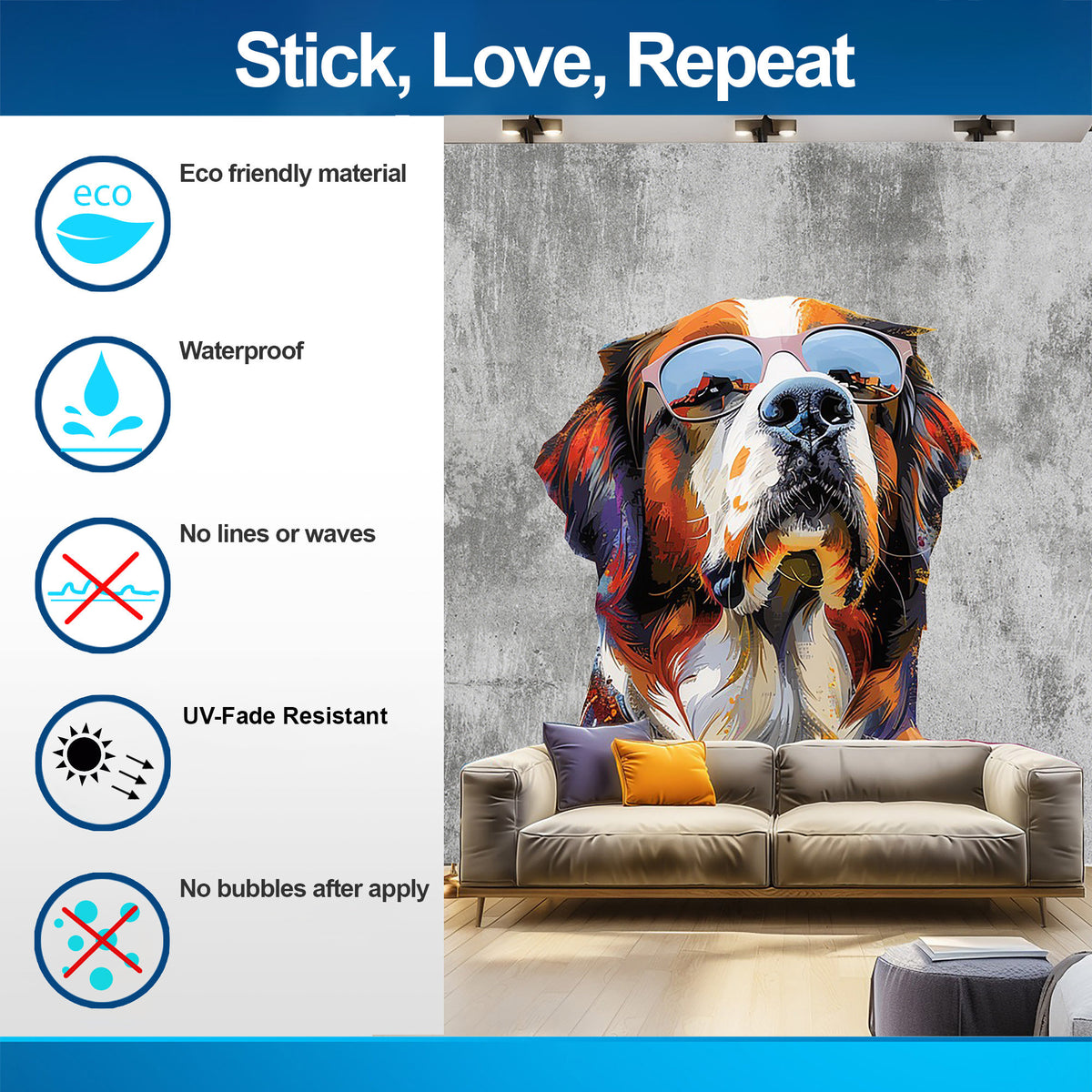 Additional product view of Thoughtful St. Bernard in Glasses Wall Decal.