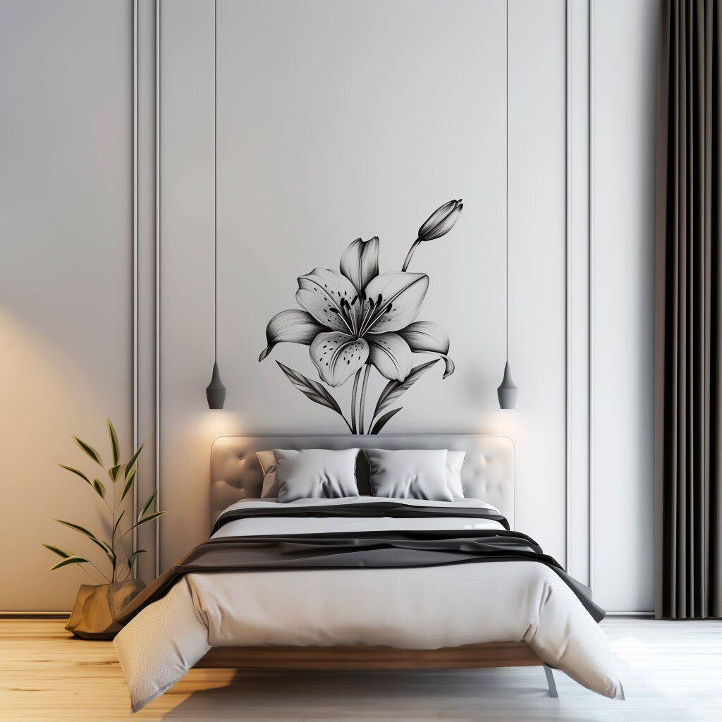 Additional product view of Elegant Monochrome Lily Flower Wall Decal.