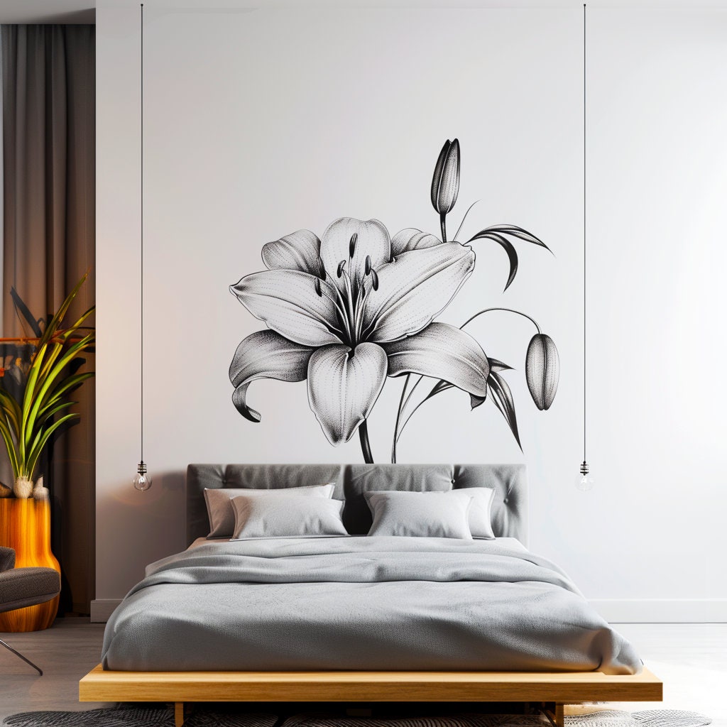 Alternate product view of Classic Black and White Lily Bloom Wall Sticker.