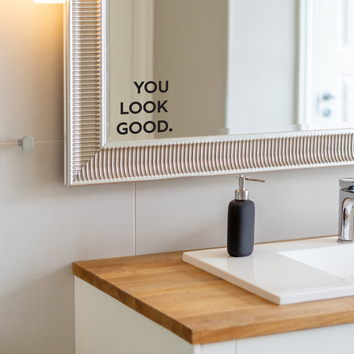 Alternate product view of You Look Good Square Mirror Decal.