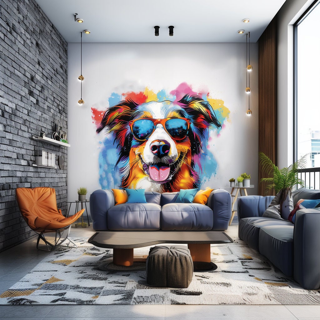 Product gallery view of Australian Shepherd in Sunglasses Wall Sticker.