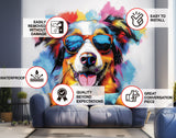 Australian Shepherd in Sunglasses Wall Sticker - Vivid Watercolor Pet Art Decal Home Decor.