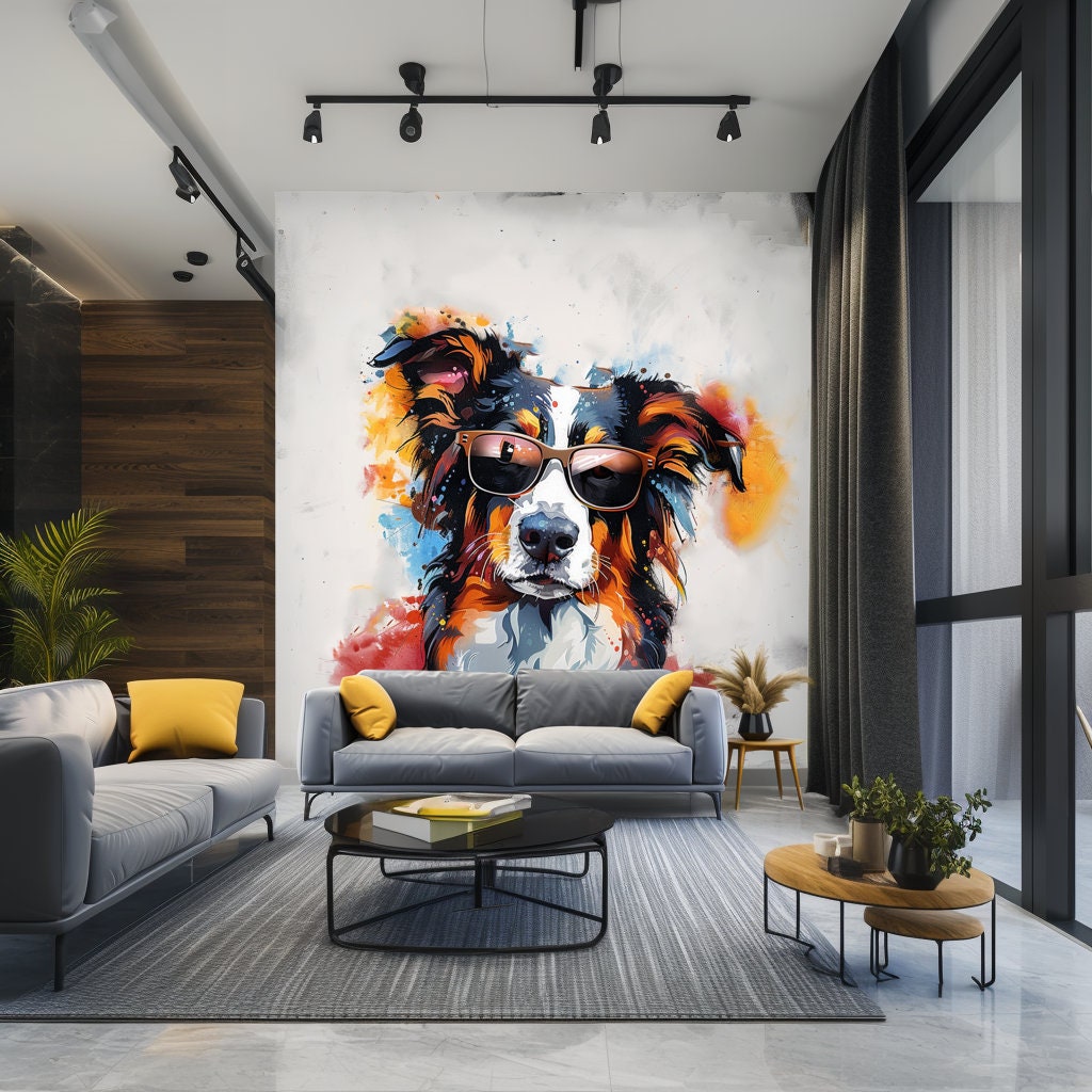 Product gallery view of Bright Australian Shepherd Wearing Shades Wall Decal.