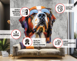 Thoughtful St. Bernard in Glasses Wall Decal - Dreamy Watercolor Bernese Mountain Dog Imagining Art Sticker.