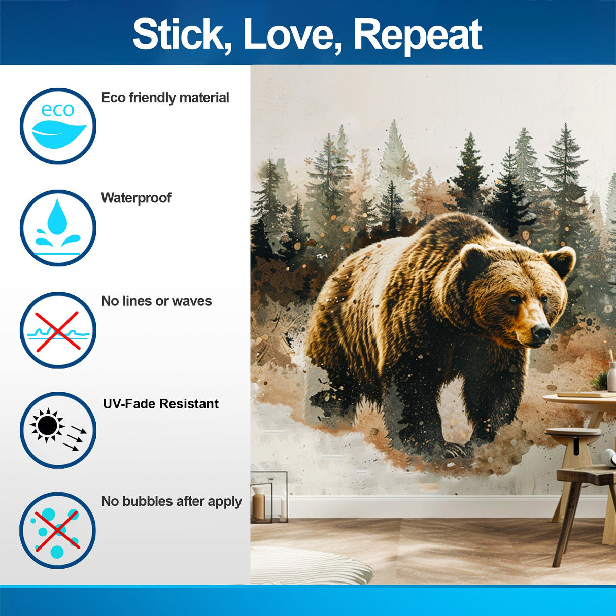 Product detail view of Bear in Forest Wall Sticker.