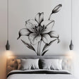 Elegant Monochrome Lily Flower Wall Decal displayed in a room setting.
