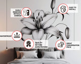 Classic Black and White Lily Bloom Wall Sticker - Elegant Floral Bedroom Wall Decal Decor.