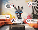 Funky Zebra with Sunglasses Wall Decal - Vibrant Modern Animal Art Sticker for Home Decor.