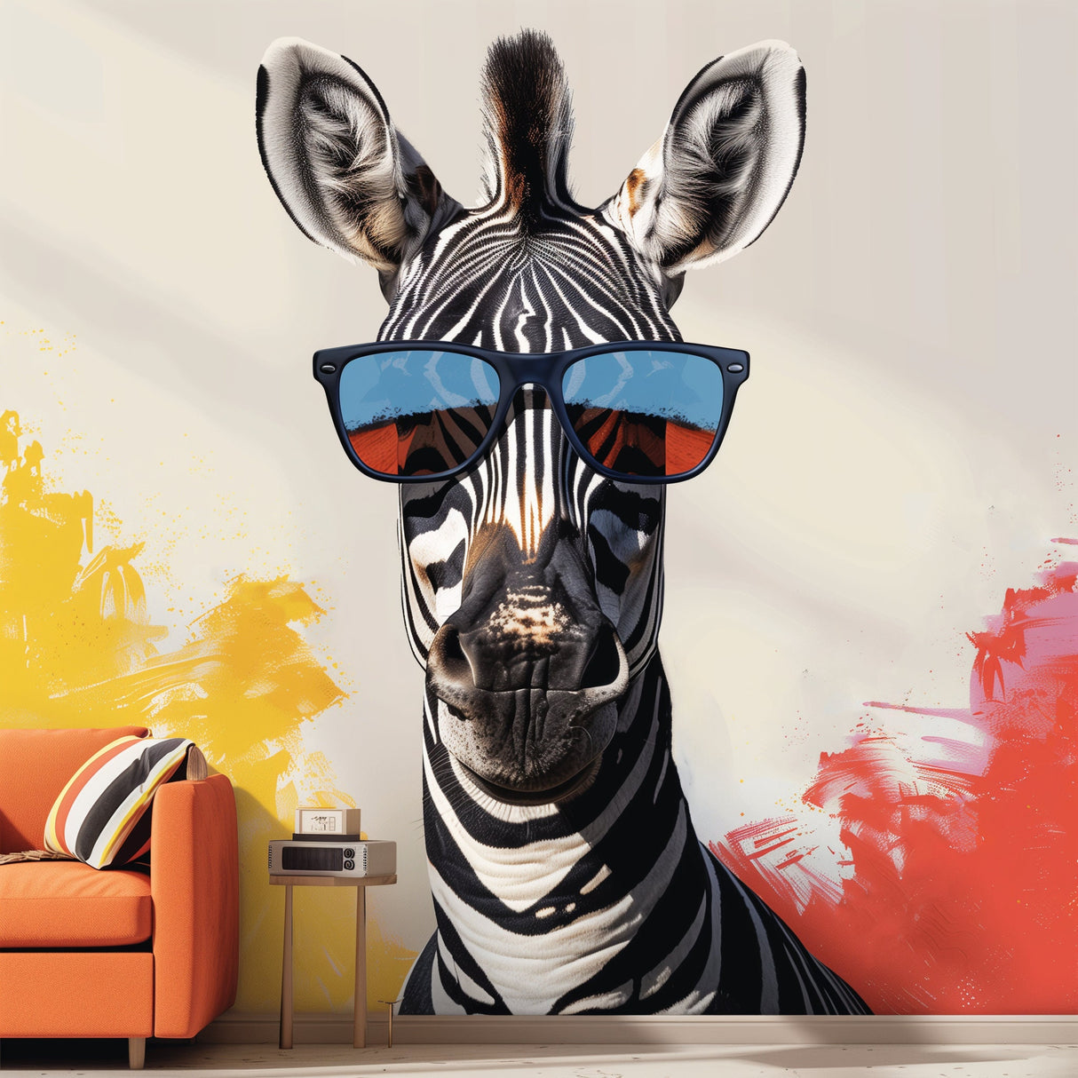 Alternate product view of Funky Zebra with Sunglasses Wall Decal.