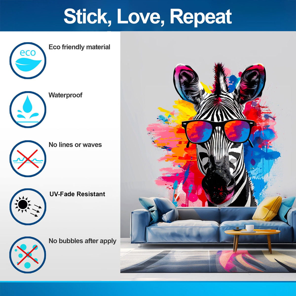 Additional product view of Whimsical Zebra in Glasses Wall Decal.
