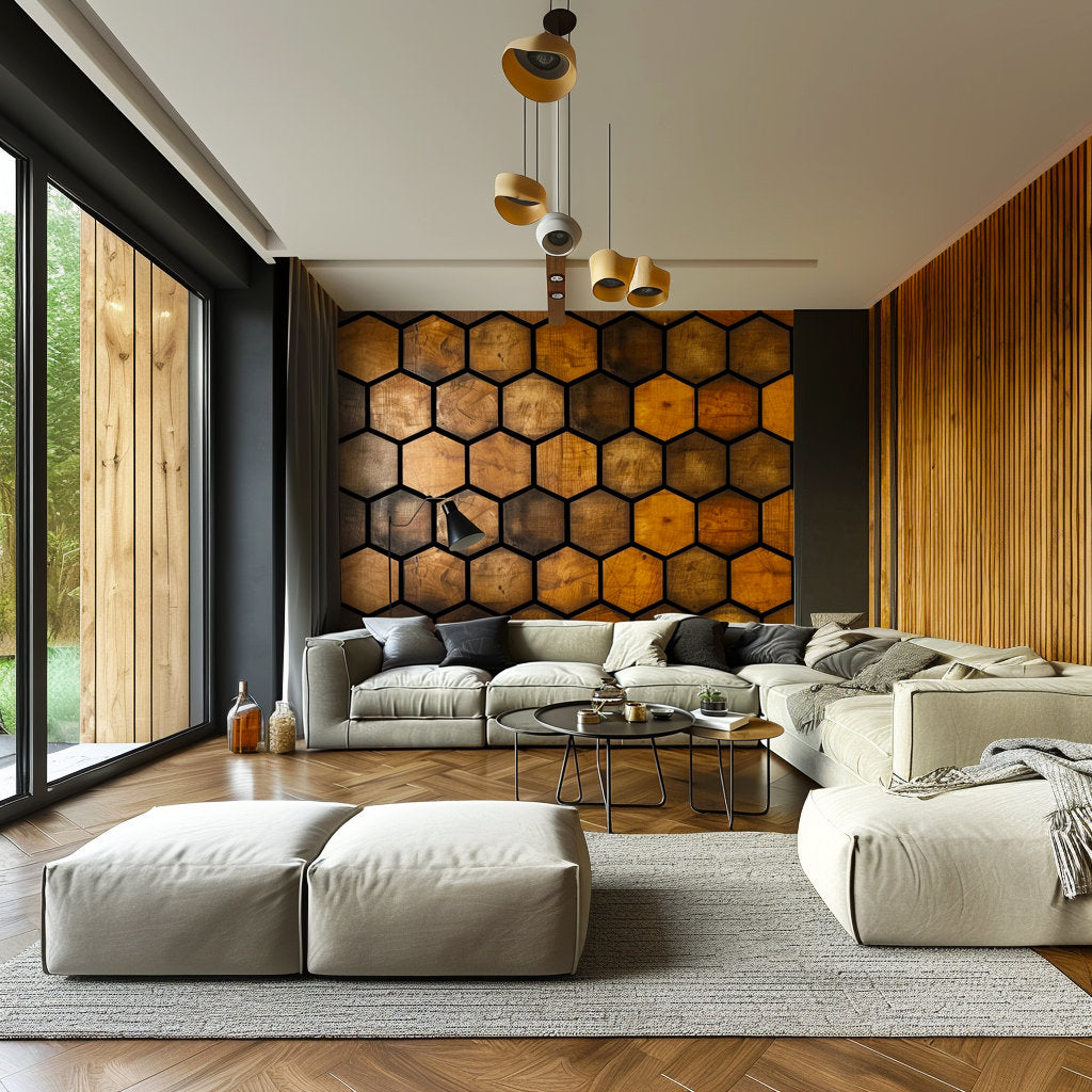 Additional product view of Hexagonal Wood Effect Wallpaper Sticker.