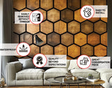 Alternate product view of Hexagonal Wood Effect Wallpaper Sticker.