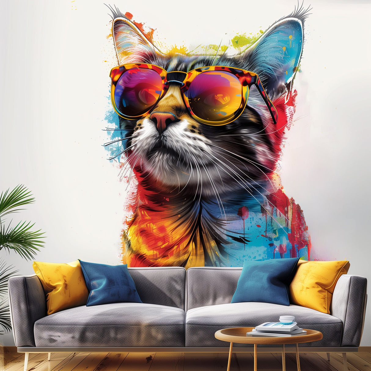 Alternate product view of Colorful Maine Coon Cat Wall Sticker with Sunglasses.