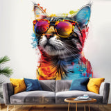 Alternate product view of Colorful Maine Coon Cat Wall Sticker with Sunglasses.