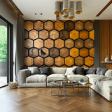 Alternate gallery view of Hexagonal Wood Effect Wallpaper Sticker.