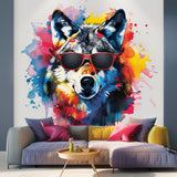 Alternate product view of Watercolor Wolf Wall Sticker with Sunglasses.