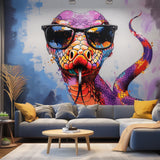 Alternate product view of Vibrant Purple Snake with Glasses Wall Decal.