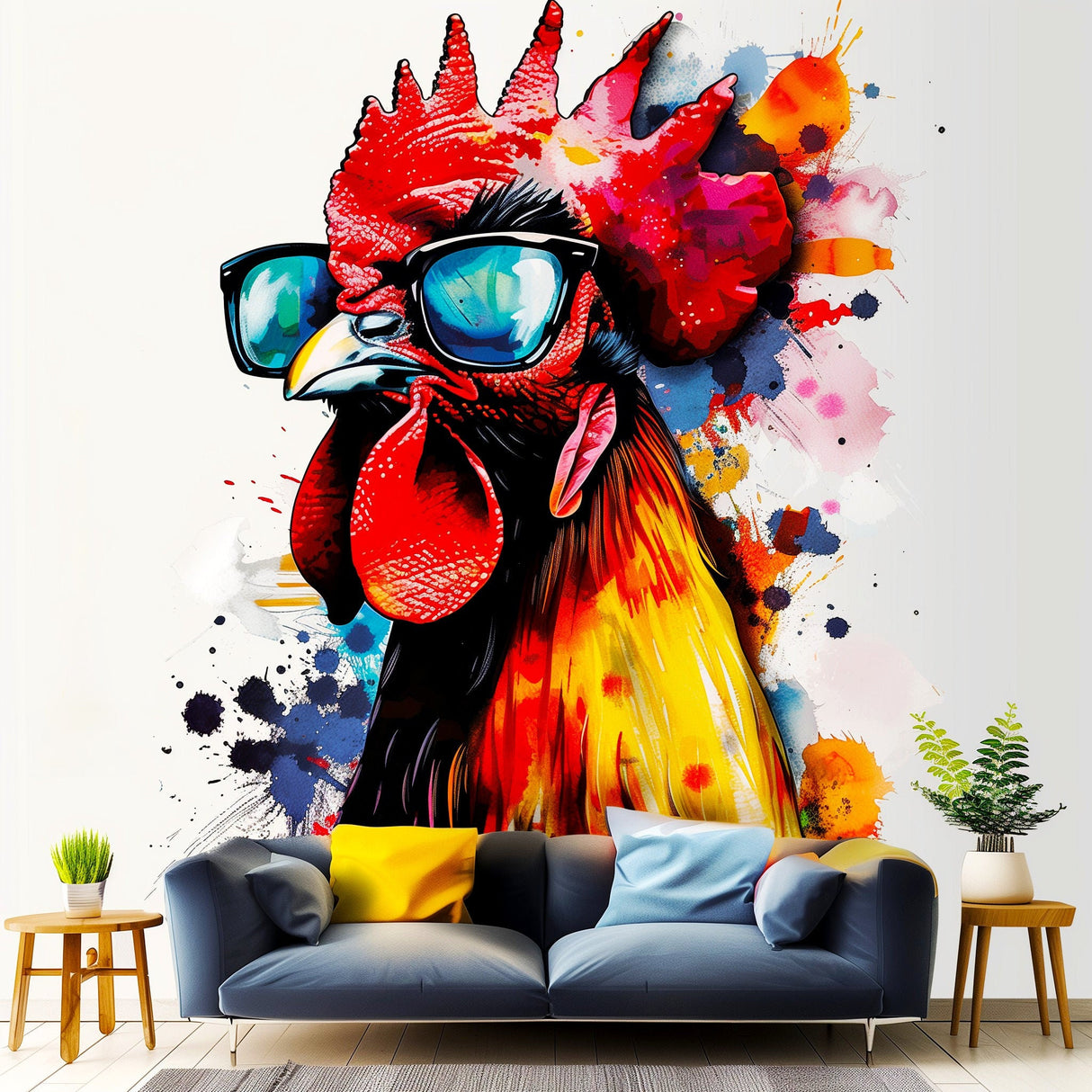 Alternate product view of Vibrant Watercolor Chicken Art Sticker Decals.