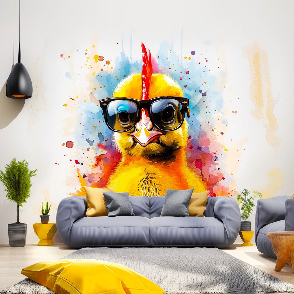 Alternate product view of Cute Baby Chicken with Glasses Wall Decal.
