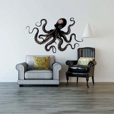 Elegant Octopus Wall Sticker Decals displayed in a room setting.