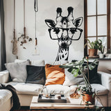 Monochrome Giraffe Wall Sticker with Glasses displayed in a room setting.