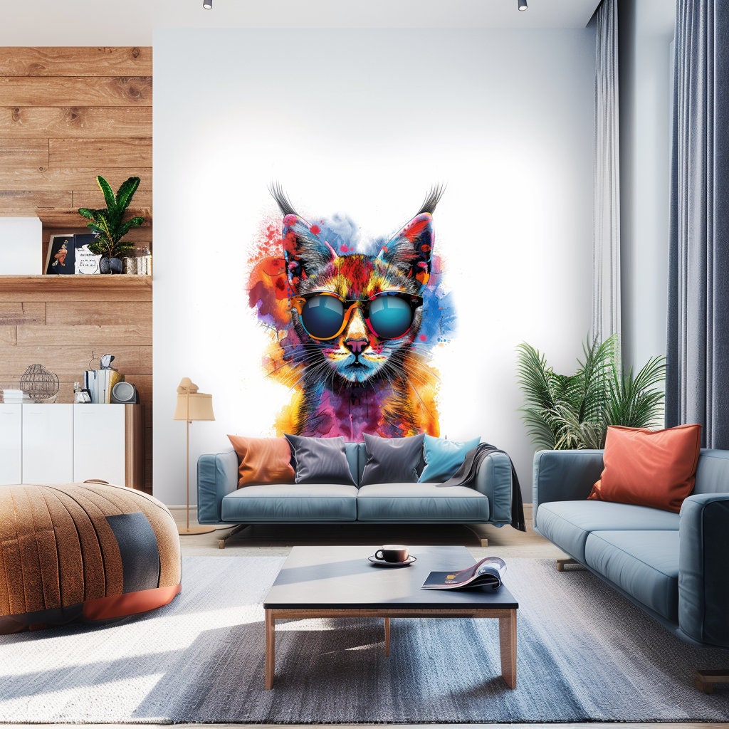 Additional product view of Vibrant Maine Coon Cat Wall Sticker with Sunglasses.