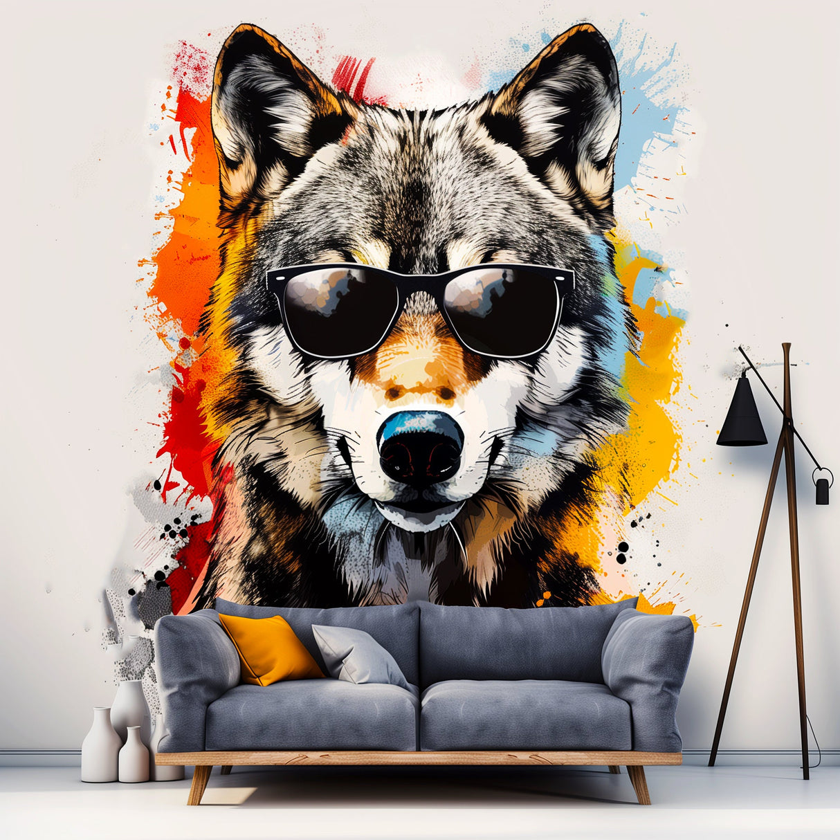 Alternate product view of Colorful Wolf Wall Sticker Decals with Sunglasses.