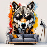 Alternate product view of Colorful Wolf Wall Sticker Decals with Sunglasses.