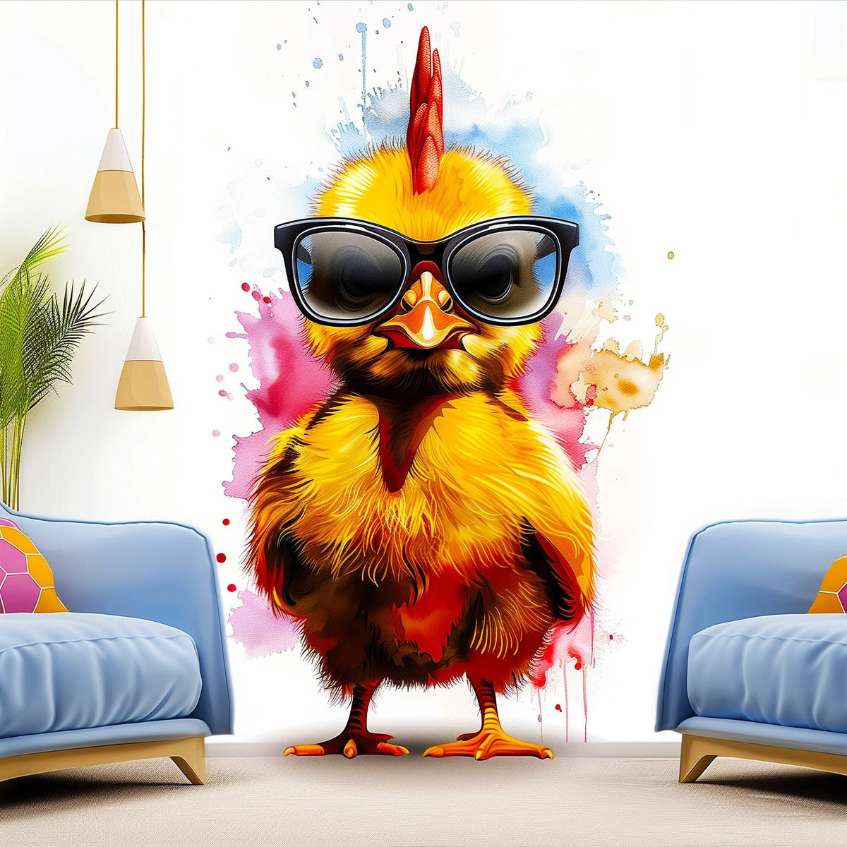 Alternate product view of Charming Baby Chicken with Glasses Wall Decal.