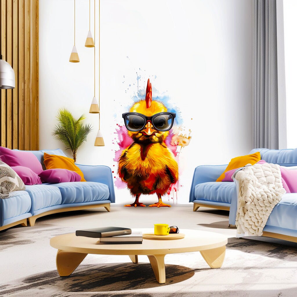 Product gallery view of Charming Baby Chicken with Glasses Wall Decal.