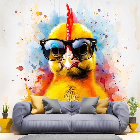 Cute Baby Chicken with Glasses Wall Decal - Vibrant Watercolor Chick Sticker