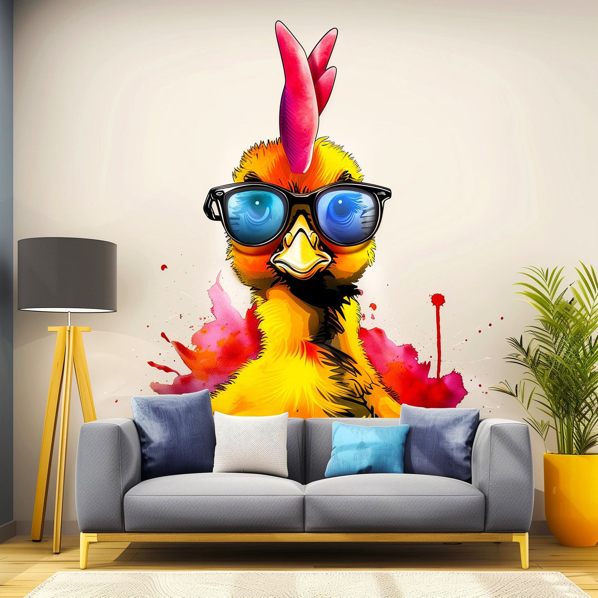 Alternate product view of Funny Baby Chicken with Glasses Wall Decal.