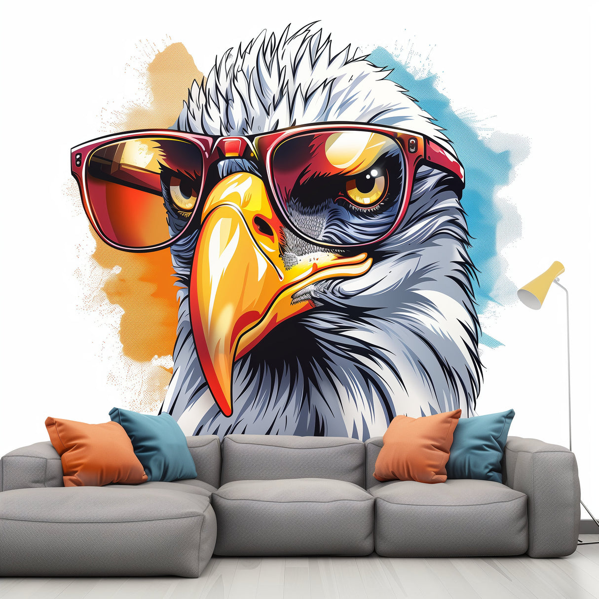 Alternate product view of Vibrant Watercolor Bald Eagle with Glasses Wall Decal.