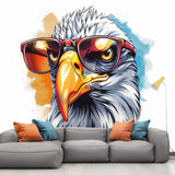 Alternate product view of Vibrant Watercolor Bald Eagle with Glasses Wall Decal.