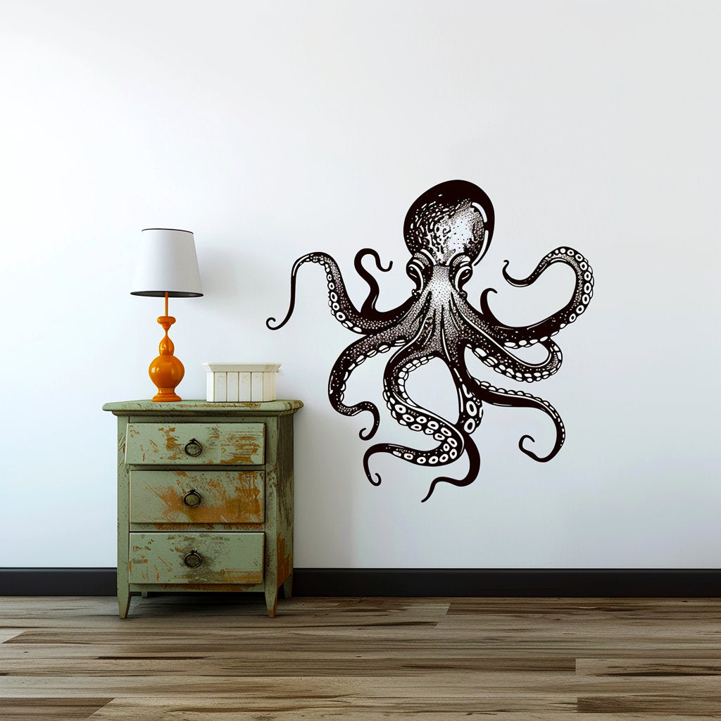 Elegant Octopus Wall Sticker Decals displayed in a room setting.