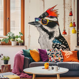 Alternate product view of Downy Woodpecker Bird in Glasses Wall Sticker Decals.