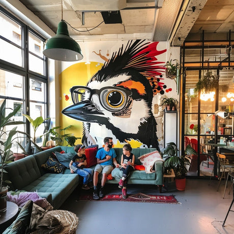 Huge Downy Woodpecker Bird Face in Glasses Wall Sticker Decals - Unique Room Decor for Nature Lovers