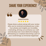 Inspirational quote from Andrei Kolchin encouraging customers to share their experiences with products.