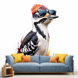 Alternate product view of Downy Woodpecker Bird in Glasses Wall Sticker Decals.