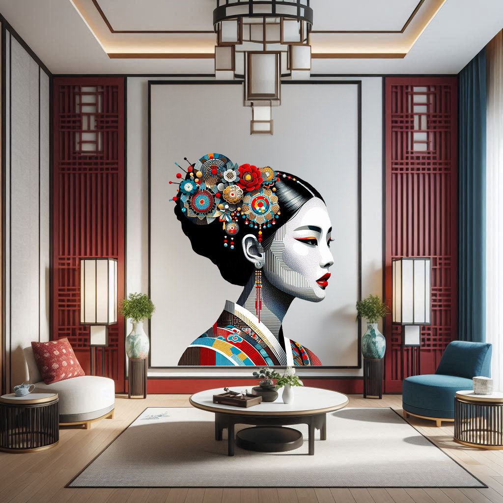 Alternate product view of Colorful Asian Woman Portrait Wall Decal.