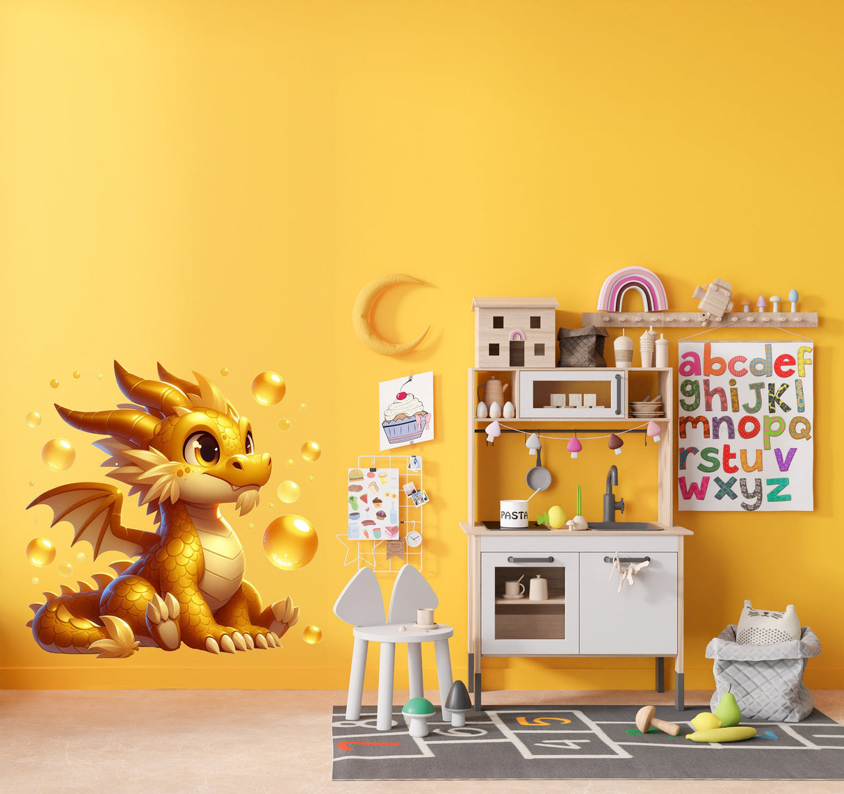 Alternate product view of Golden Baby Dragon Wall Decal Sticker.