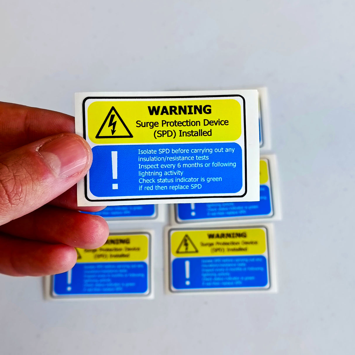 Product view of Surge Protection Device (SPD) Warning Label.