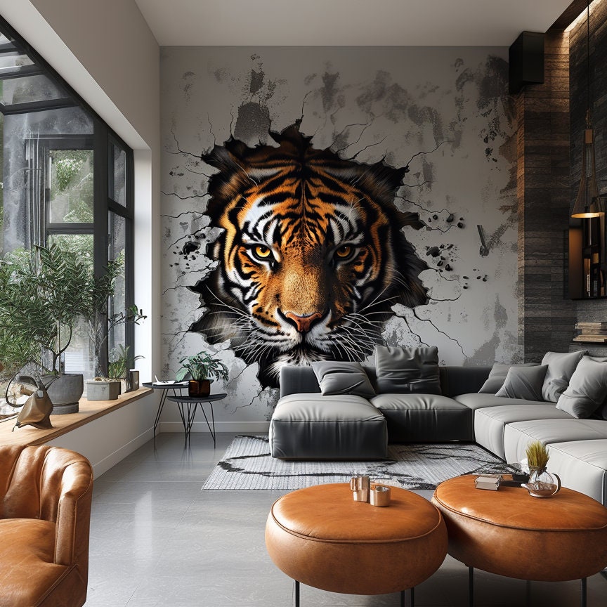 Product gallery view of Realistic 3D Tiger Face Wall Decal.