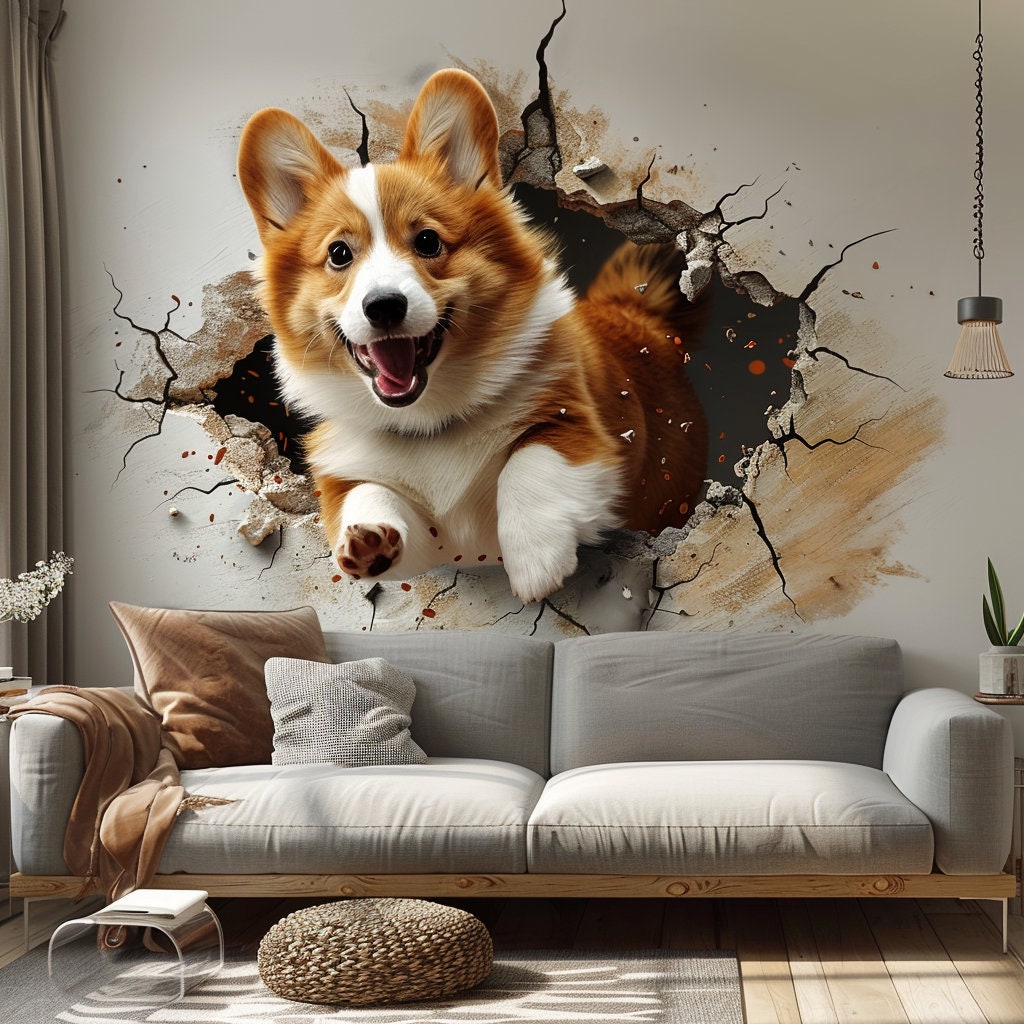 Alternate product view of 3D Corgi Dog Wall Decal.