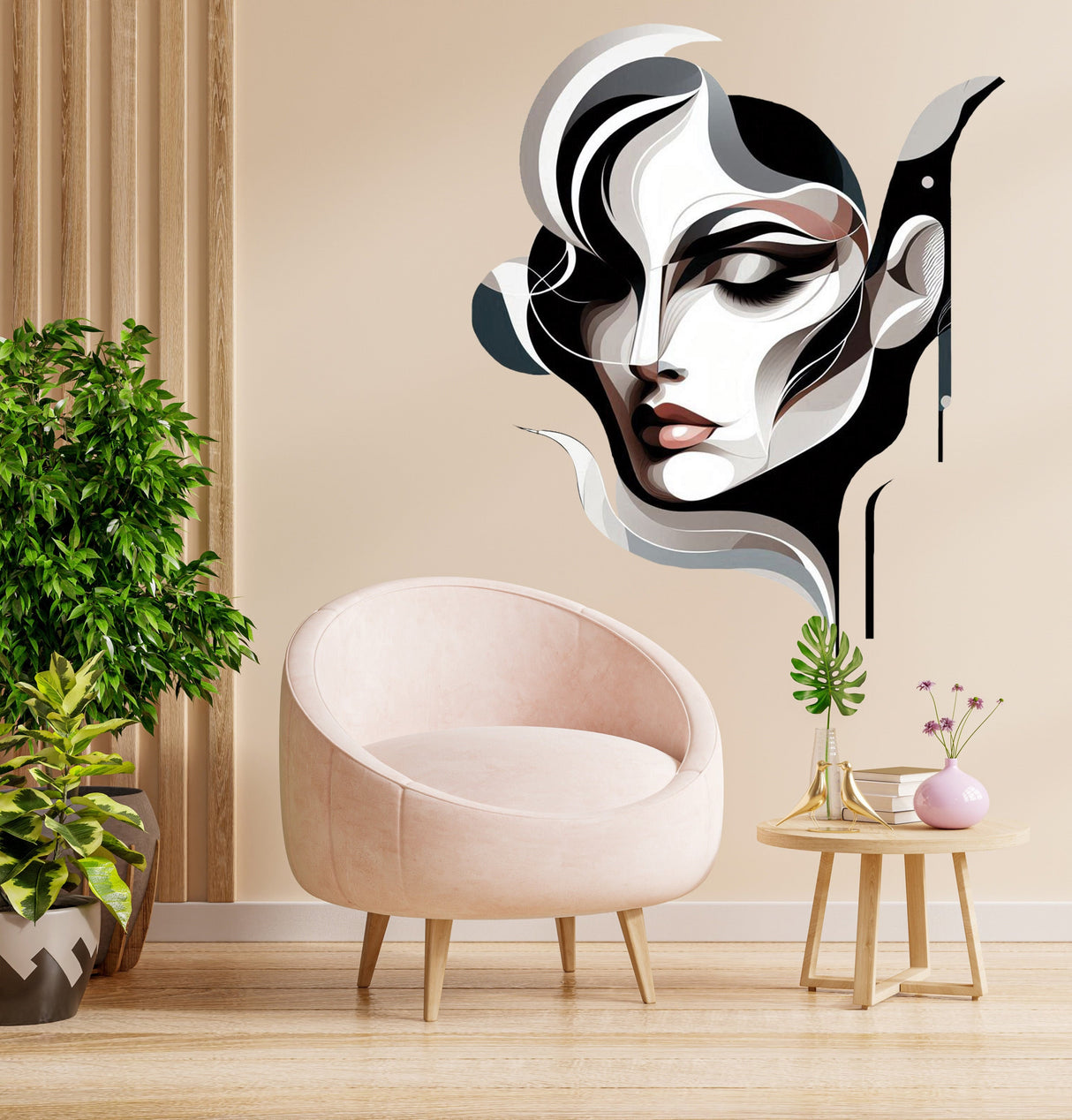 Alternate product view of Abstract Woman Face Wall Decal Sticker.